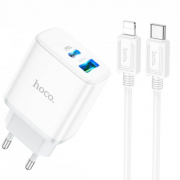 Сетевое зарядное устройство Hoco C105A для Apple (Type-C - Lightning) (белое)
